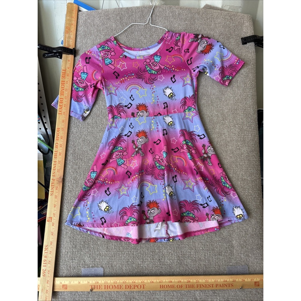 GIRLS DREAM WORKS TROLLS DRESS SIZE S/CH  6-6 PINK & PURPLE